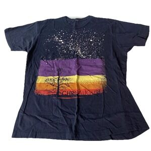 Chris August Mens T Shirt Large Starry Night Graphic Navy Blue Music Tee
